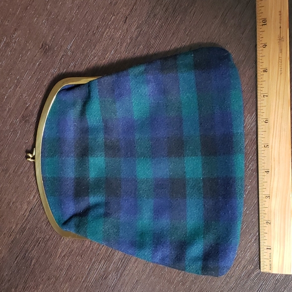 VTG BEST & CO Fifth Ave NY, plaid clutch, black watch Tartan, blue/green - Picture 6 of 9